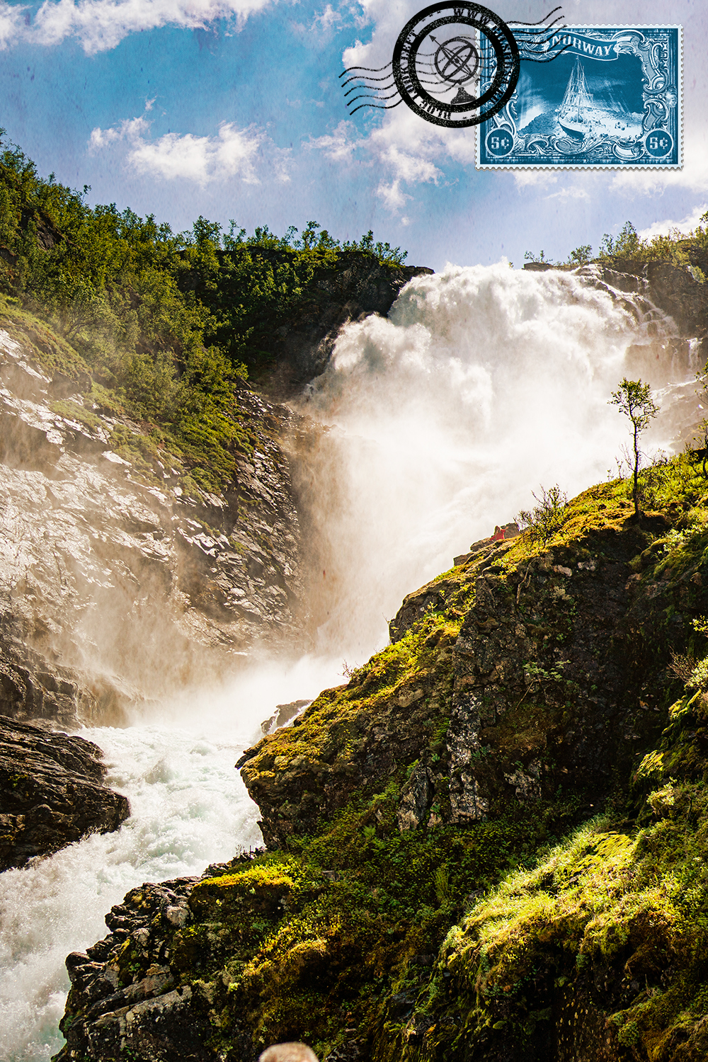 View over the Kjosfossen Waterfall from the train stop